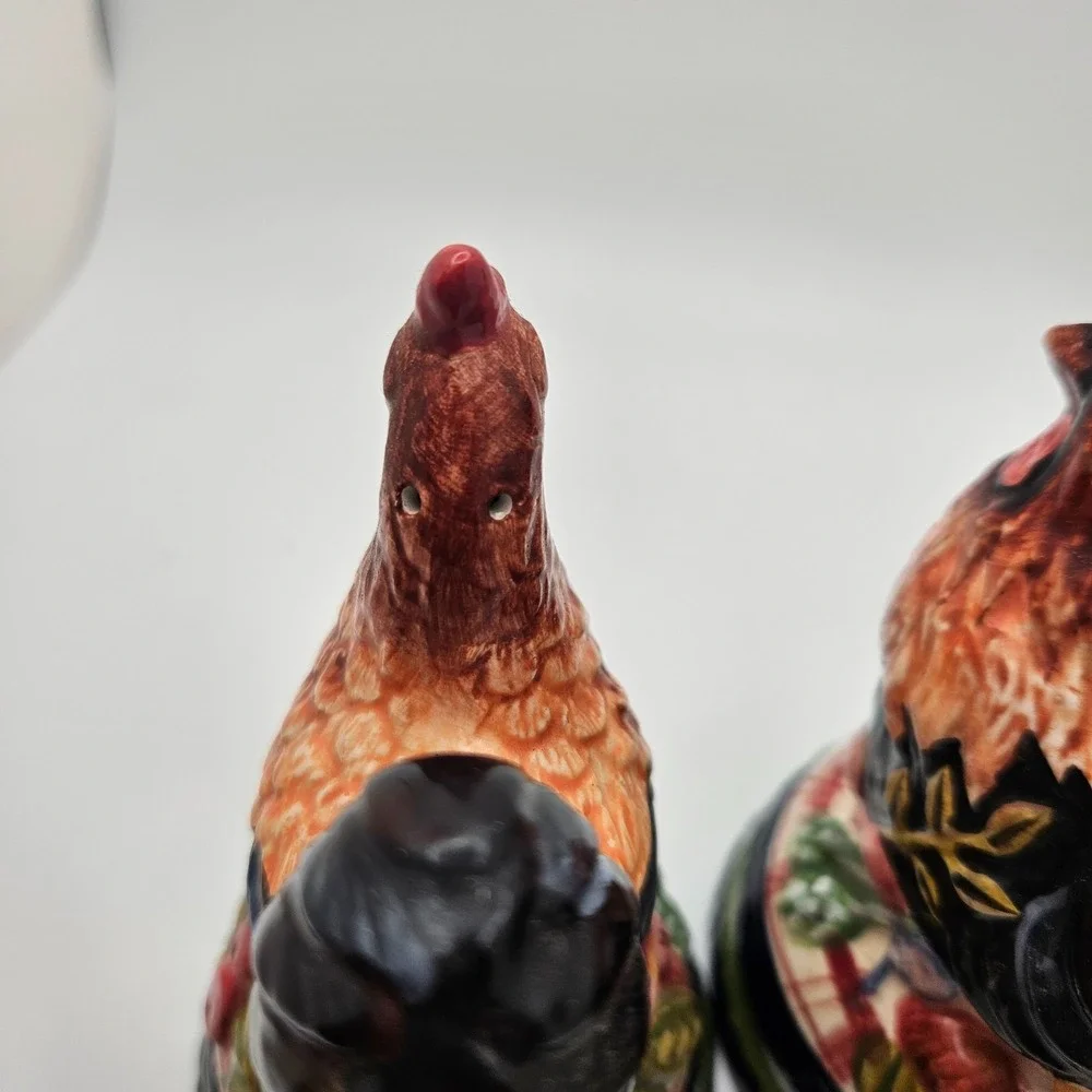 Ceramic Rooster & Hen Salt and Pepper‎ Shakers Farmhouse Country Kitchen Decor